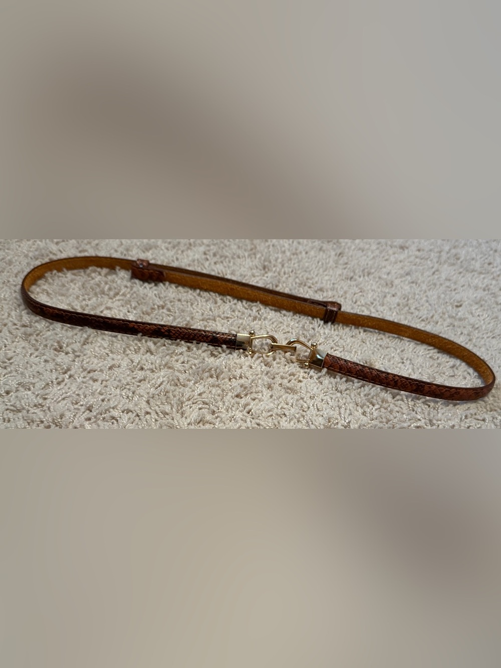 Slim Brown Leather Belt with Gold Horsebit Accent